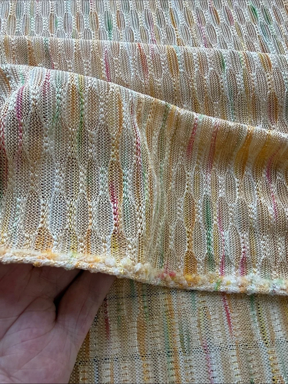 Vintage 1970s Openwork Stretch Knit Fabric 2 Yards x 58” Textured Stripe